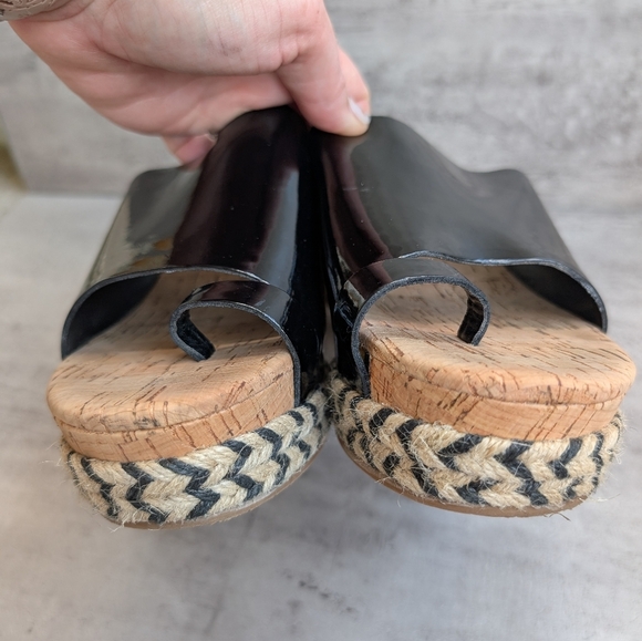 Donald Pliner Janet Black Patent Leather Cork Wedge Slide Sandal Women's Size 8 - Picture 7 of 12